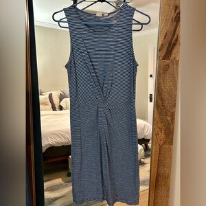 GAP Navy and White Striped Midi Dress